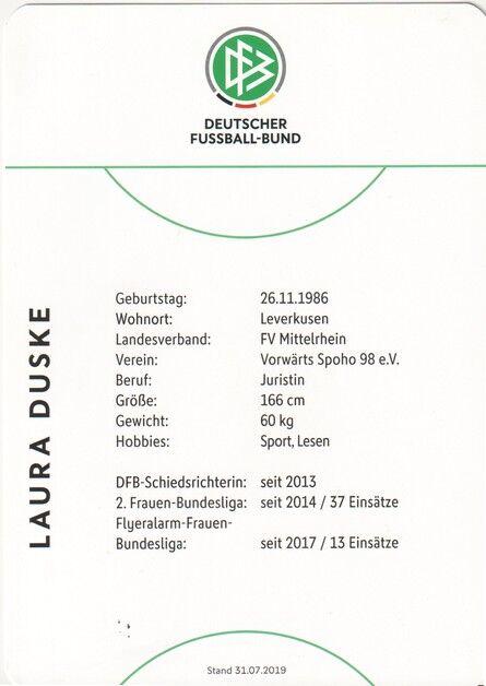 Autogramm Fussball | Schiedsrichter | 2019 Dekra | Laura DUSKE