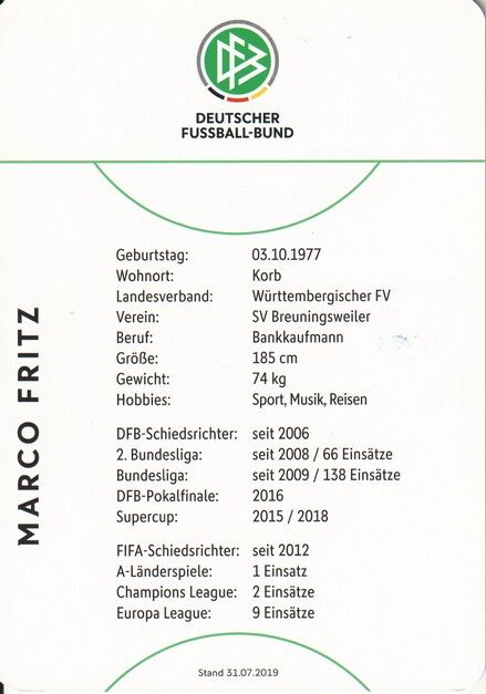 Autogramm Fussball | Schiedsrichter | 2019 Dekra | Marco FRITZ