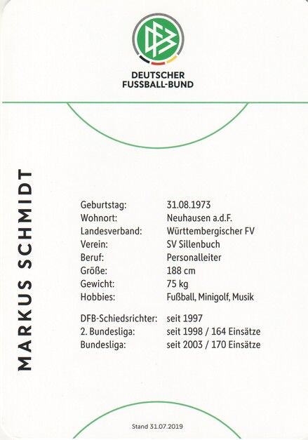 Autogramm Fussball | Schiedsrichter | 2019 Dekra | Markus SCHMIDT