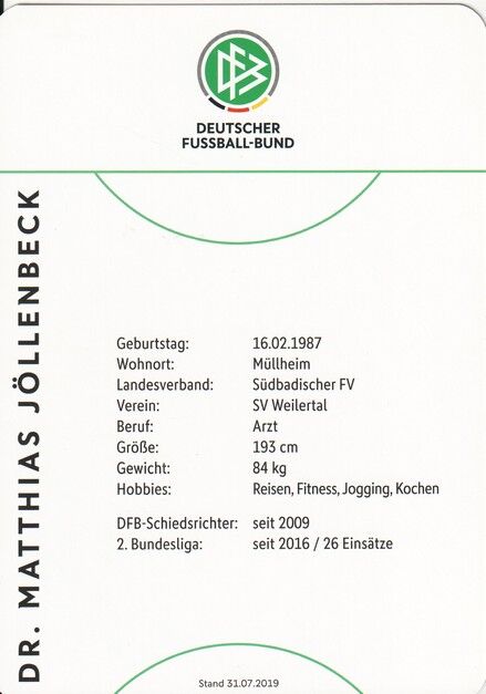 Autogramm Fussball | Schiedsrichter | 2019 Dekra | Matthias JÖLLENBECK