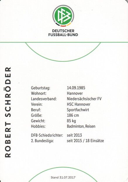Autogramm Fussball | Schiedsrichter | 2017 Dekra | Robert SCHRÖDER