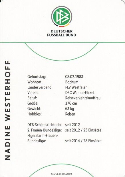 Autogramm Fussball | Schiedsrichter | 2019 Dekra | Nadine WESTERHOFF