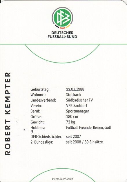 Autogramm Fussball | Schiedsrichter | 2019 Dekra | Robert KEMPTER