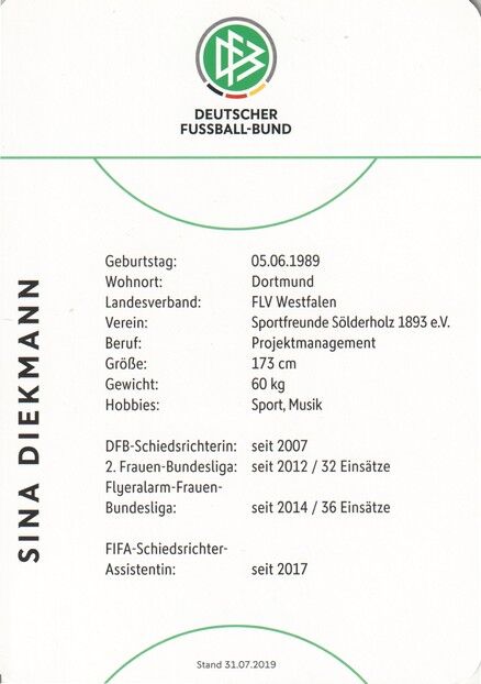 Autogramm Fussball | Schiedsrichter | 2019 Dekra | Sina DIEKMANN