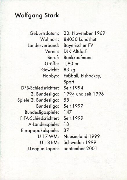 Autogramm Fussball | Schiedsrichter | 2000er Dekra | Wolfgang STARK