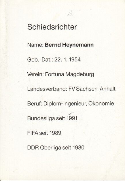 Autogramm Fussball | Schiedsrichter | 1990er Adidas | Bernd HEYNEMANN