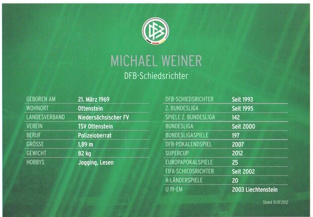 Autogramm Fussball | Schiedsrichter | 2012 Dekra | Michael WEINER
