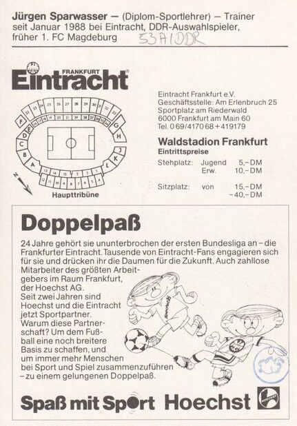 Autogramm Fussball | Eintracht Frankfurt | 1987 | Jürgen SPARWASSER