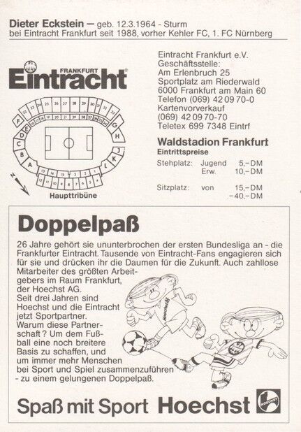 Autogramm Fussball | Eintracht Frankfurt | 1989 | Dieter ECKSTEIN