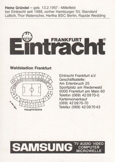 Autogramm Fussball | Eintracht Frankfurt | 1992 | Heinz GRÜNDEL