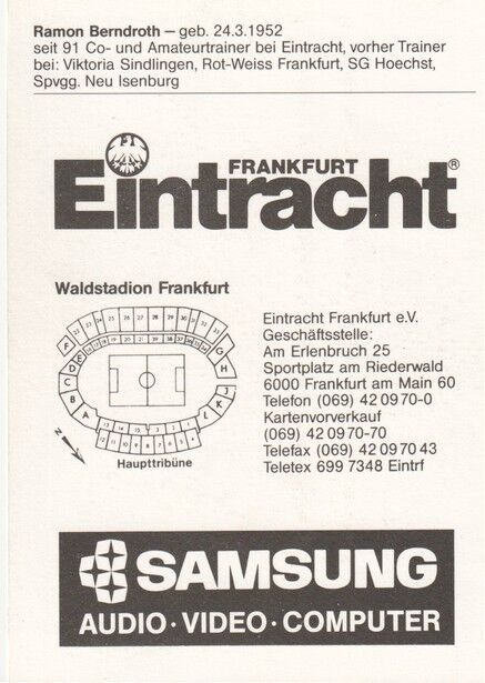 Autogramm Fussball | Eintracht Frankfurt | 1991 | Ramon BERNDROTH