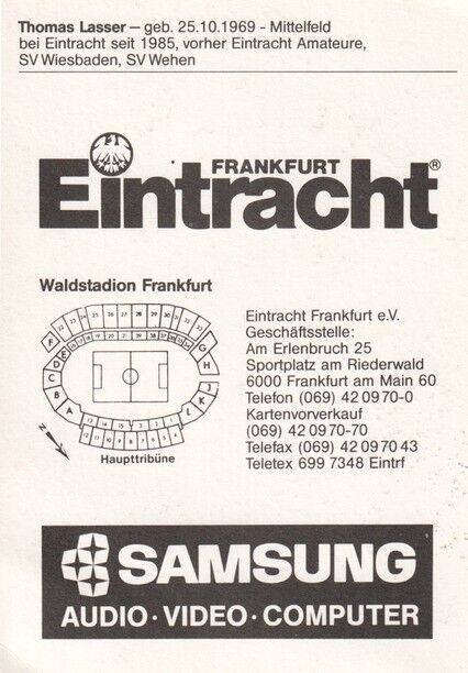 Autogramm Fussball | Eintracht Frankfurt | 1991 | Thomas LASSER (2)