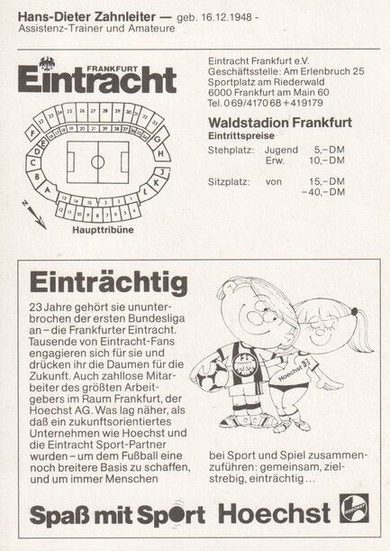 Autogramm Fussball | Eintracht Frankfurt | 1986 | Hans-Dieter ZAHNLEITER