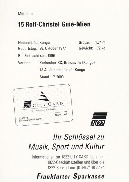 Autogramm Fussball | Eintracht Frankfurt | 2000 | Rolf-Christel GUIE-MIEN