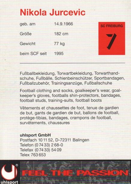 Autogramm Fussball | SC Freiburg | 1996 | Nikola JURCEVIC
