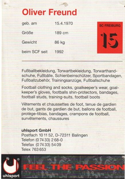 Autogramm Fussball | SC Freiburg | 1996 | Oliver FREUND