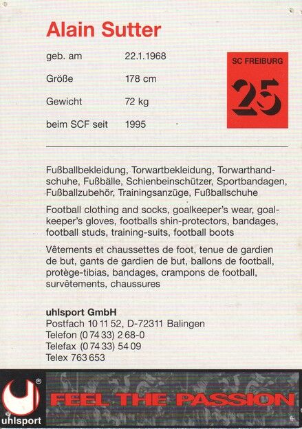 Autogramm Fussball | SC Freiburg | 1996 | Alain SUTTER