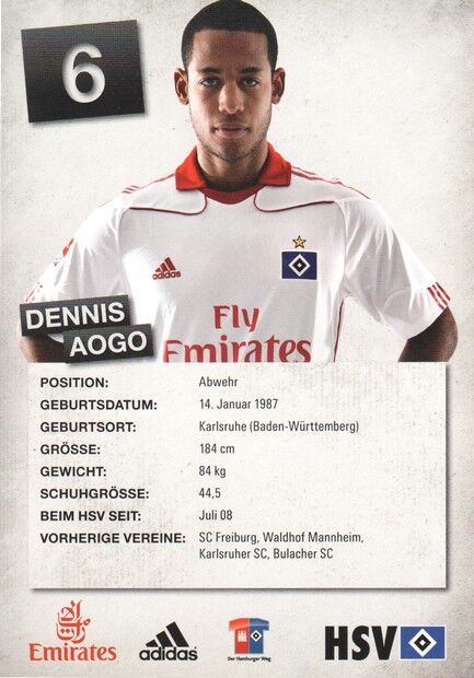 Autogramm Fussball | Hamburger SV | 2010 | Dennis AOGO