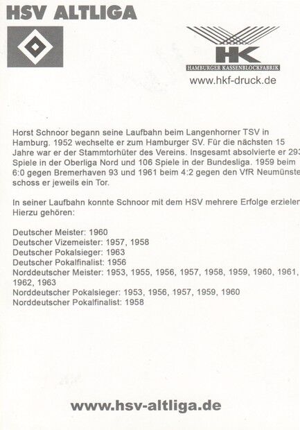 Autogramm Fussball | Hamburger SV | 2010er Altliga | Horst SCHNOOR