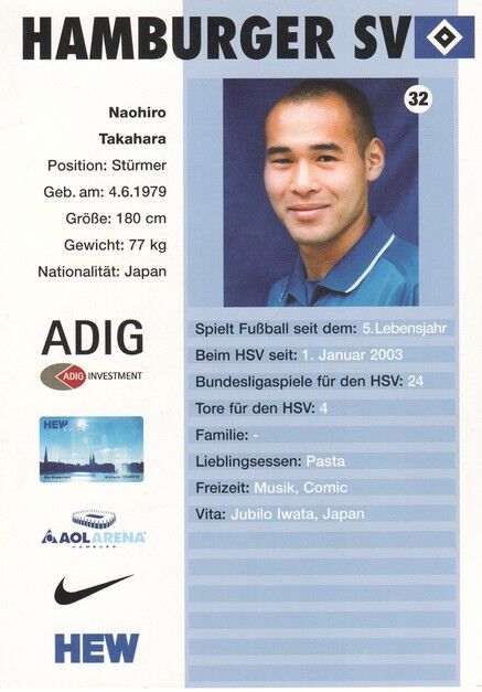 Autogramm Fussball | Hamburger SV | 2003 Comic | Naohira TAKAHARA