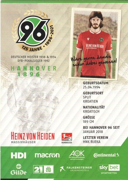 Autogramm Fussball | Hannover 96 | 2020 | Josip ELEZ