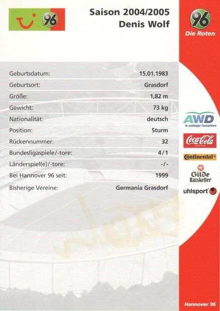 Autogramm Fussball | Hannover 96 | 2004 | Denis WOLF