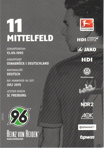 Autogramm Fussball | Hannover 96 | 2015 | Felix KLAUS