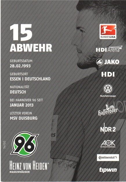 Autogramm Fussball | Hannover 96 | 2015 | Andre HOFFMANN