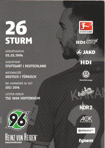 Autogramm Fussball | Hannover 96 | 2015 | Kenan KARAMAN
