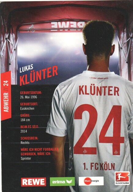 Autogramm Fussball | 1. FC Köln | 2016 | Lukas KLÜNTER