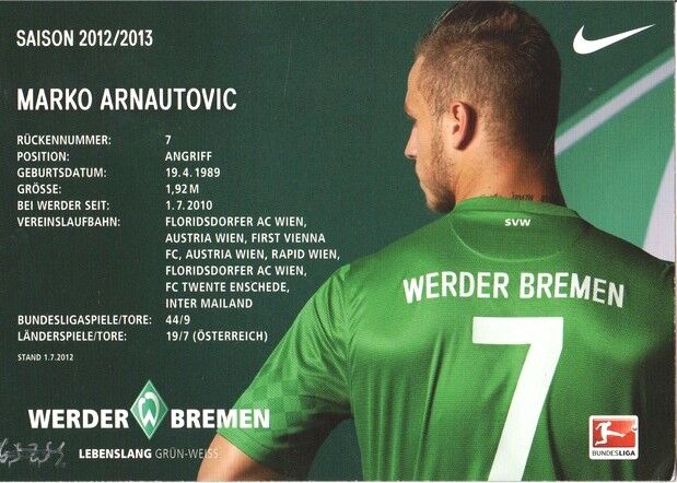 Autogramm Fussball | SV Werder Bremen | 2012 | Marko ARNAUTOVIC (ohne Logo)