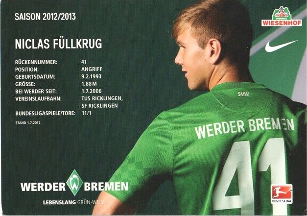 Autogramm Fussball | SV Werder Bremen | 2012 | Niclas FÜLLKRUG