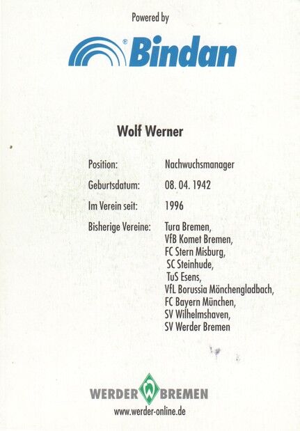 Autogramm Fussball | SV Werder Bremen | 2001 | Wolf WERNER