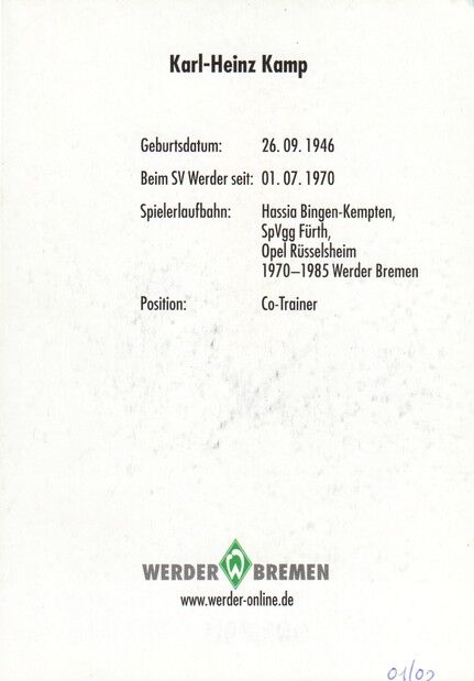 Autogramm Fussball | SV Werder Bremen | 2001 | Karl-Heinz KAMP