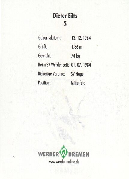 Autogramm Fussball | SV Werder Bremen | 2001 | Dieter EILTS