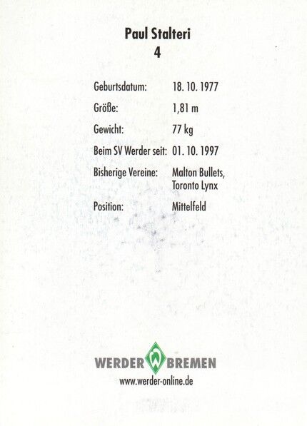 Autogramm Fussball | SV Werder Bremen | 2001 | Paul STALTERI