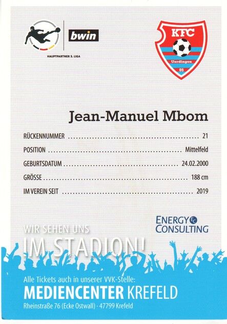 Autogramm Fussball | KFC Uerdingen 05 | 2019 | Jean-Manuel MBOM