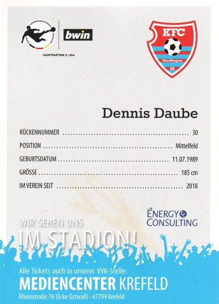 Autogramm Fussball | KFC Uerdingen 05 | 2019 | Dennis DAUBE