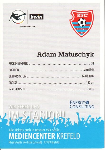 Autogramm Fussball | KFC Uerdingen 05 | 2019 | Adam MATUSCHYK