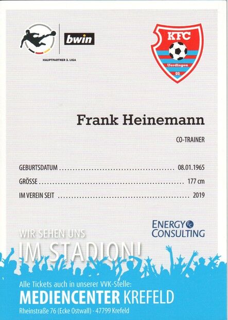 Autogramm Fussball | KFC Uerdingen 05 | 2019 | Frank HEINEMANN
