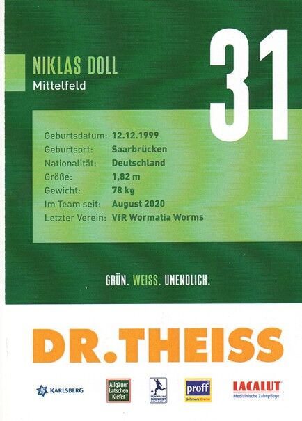 Autogramm Fussball | FC Homburg | 2021 | Niklas DOLL