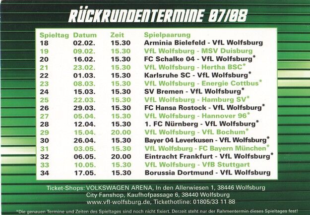 Autogramme Fussball | VfL Wolfsburg | 2007 | RÜCKRUNDE + 4 AG
