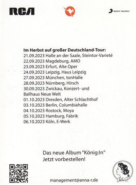 Autogramm Pop | AnNa R. (Rosenstolz) | 2023 (Portrait Color RCA) Tour