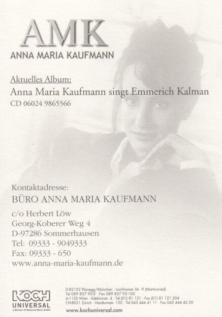 Autogramm Klassik | Anna Maria KAUFMANN | 2003 "Emmerich Kalman" (Portrait Color Koch)