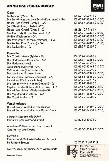 Autogramm Klassik | Anneliese ROTHENBERGER | 1990er (Portrait Color EMI) Diskografie 1