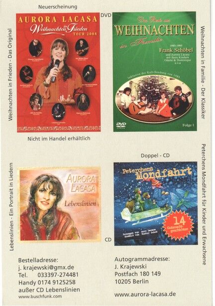 Autogramm Schlager | Aurora LACASA | 2008 "Weihnachten in Frieden" (Portrait Color Buschfunk)