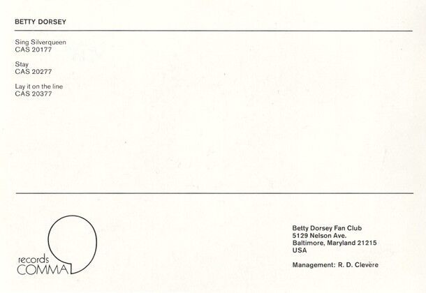 Autogramm Pop (USA) | Betty DORSEY | 1970er "Lay It On The Line" (Portrait Color Comma)