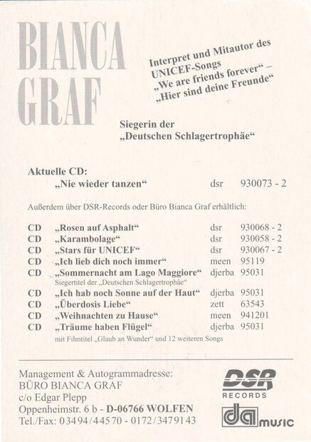 Autogramm Schlager | Bianca GRAF | 1999 "Nie Wieder Tanzen" (Portrait Color DSR)