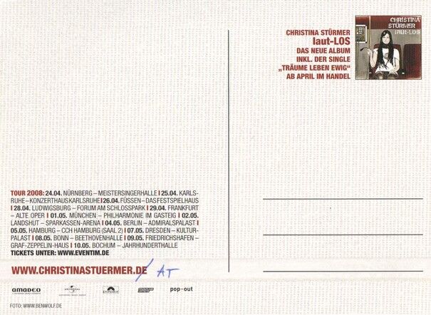 Autogramm Pop | Christina STÜRMER | 2008 "laut-LOS Tour" (Portrait Color)