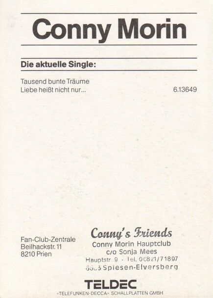 Autogramm Schlager | Conny MORIN | 1982 "Tausend Bunte Träume" (Portrait Color Teldec)